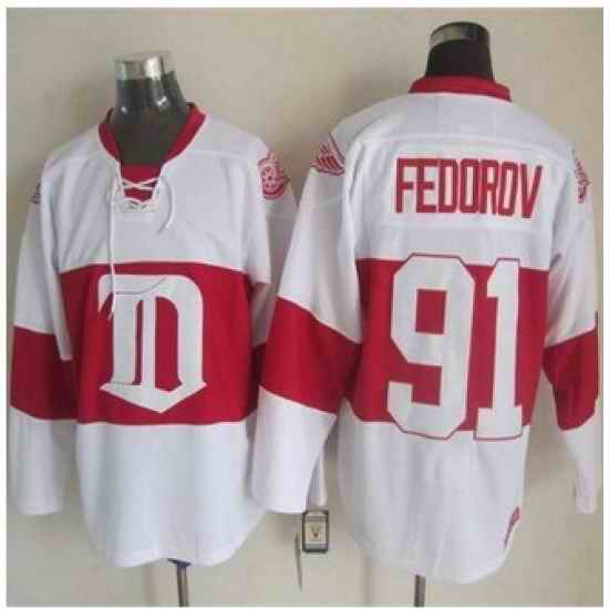 Detroit Red Wings #91 Sergei Fedorov White Winter Classic CCM Throwback Stitched NHL jersey
